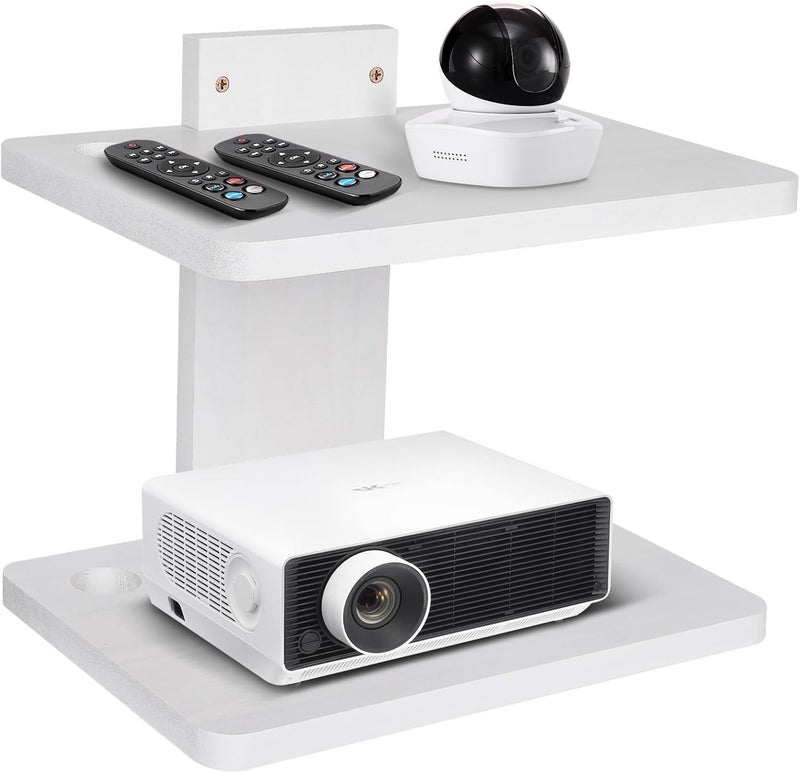 BEARUT Small Mini Projector ShelfProjector Wall Mount Floating ShelfRouter ShelfModem Cable Box ShelfProjector Rack HolderProjector Mount by Solid Wood White2 - Image 1