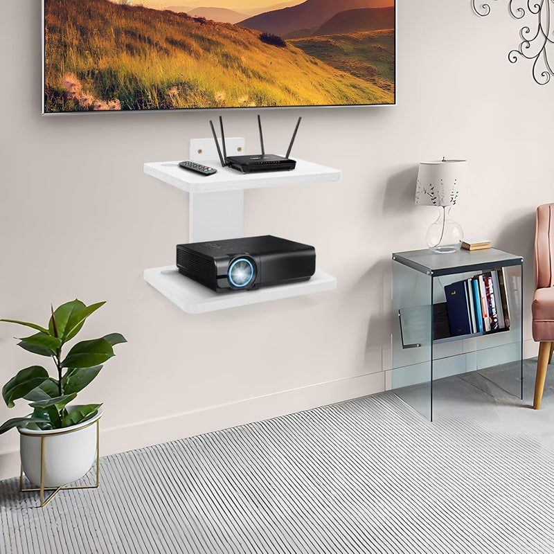 BEARUT Small Mini Projector ShelfProjector Wall Mount Floating ShelfRouter ShelfModem Cable Box ShelfProjector Rack HolderProjector Mount by Solid Wood White2 - Image 4