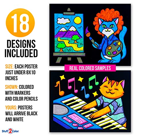 Stuff2Color Super Pack of 18 Fuzzy Coloring Posters (Silly Kitties Edition) - Arts & Crafts for Kids, Toddlers, Girls, Boys & Adults - Great for Family Fun Activities or Coloring with Friends (1 Pack) - Image 2