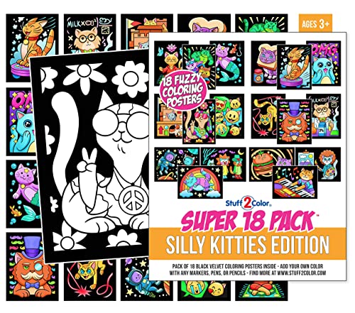Stuff2Color Super Pack of 18 Fuzzy Coloring Posters (Silly Kitties Edition) - Arts & Crafts for Kids, Toddlers, Girls, Boys & Adults - Great for Family Fun Activities or Coloring with Friends (1 Pack) - Image 1