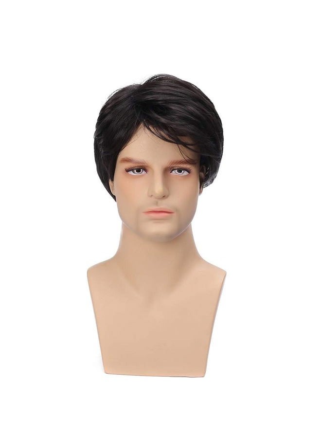 Wiwige Mens Black Wig Short Layered Synthetic Hair Wigs Heat Resistant Cosplay Halloween Party for Male - Image 3