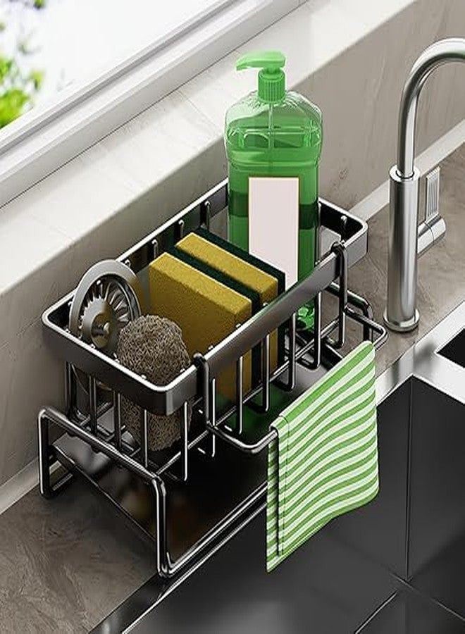 Flygon حامل مناشف الأطباق والإسفنج ذاتي التصريف من فلايجون، حامل للمناشف والإسفنج لحوض المطبخ، رف تجفيف صغير الحجم لمناشف الأطباق والإسفنج لحوض المطبخ، منظم متعدد الأغراض لحوض المطبخ (قطعة واحدة) - Image 1