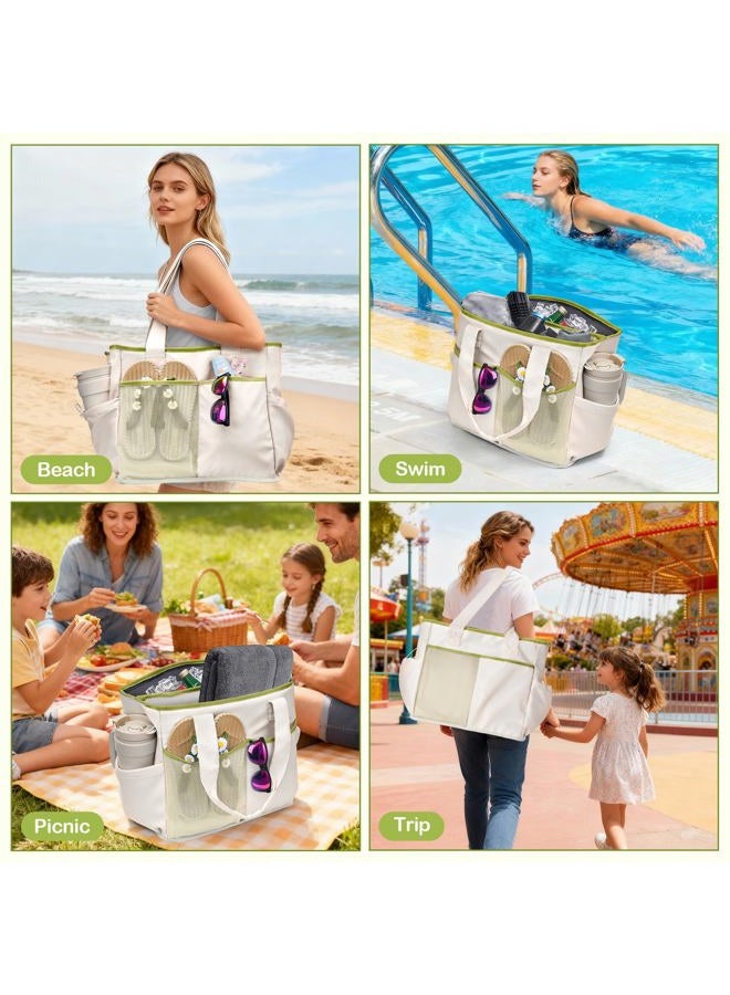 Odoland Foldable Cooler Bag, Cooler Bag with 12 Hours Cooling, Anti-Leak and Heat-Insulating Waterproof Bags for Shopping, Picnic, Work, Beach, Travel, White and Green - Image 2