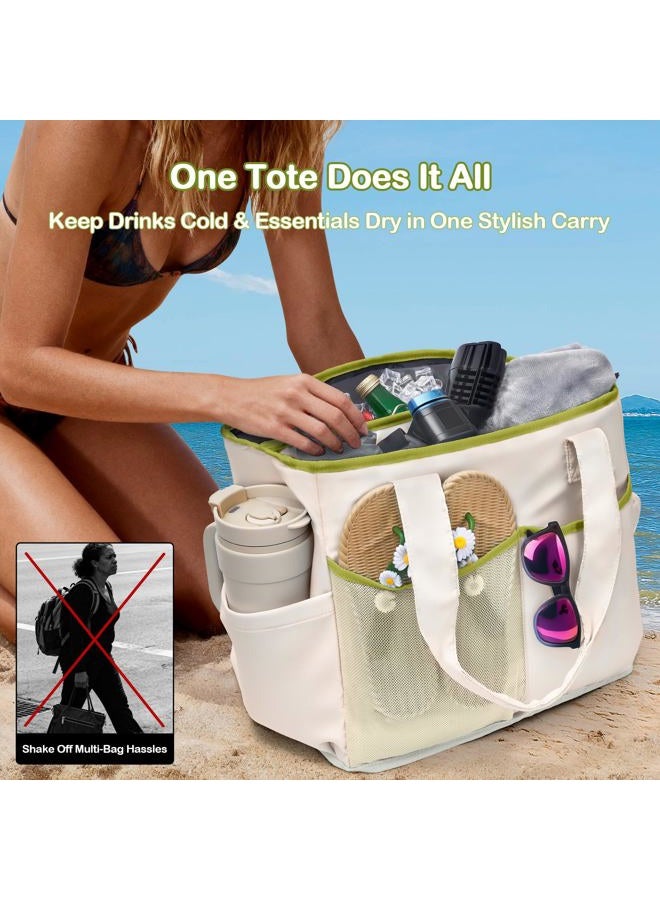 Odoland Foldable Cooler Bag, Cooler Bag with 12 Hours Cooling, Anti-Leak and Heat-Insulating Waterproof Bags for Shopping, Picnic, Work, Beach, Travel, White and Green - Image 4