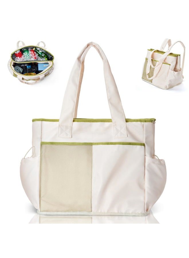 Odoland Foldable Cooler Bag, Cooler Bag with 12 Hours Cooling, Anti-Leak and Heat-Insulating Waterproof Bags for Shopping, Picnic, Work, Beach, Travel, White and Green - Image 1