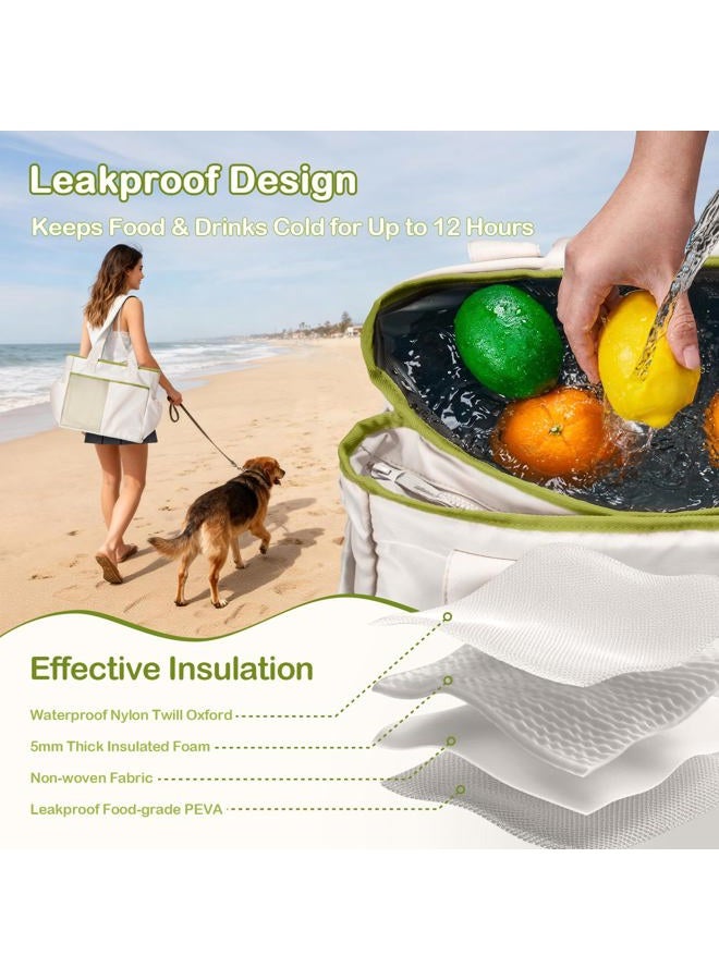 Odoland Foldable Cooler Bag, Cooler Bag with 12 Hours Cooling, Anti-Leak and Heat-Insulating Waterproof Bags for Shopping, Picnic, Work, Beach, Travel, White and Green - Image 5