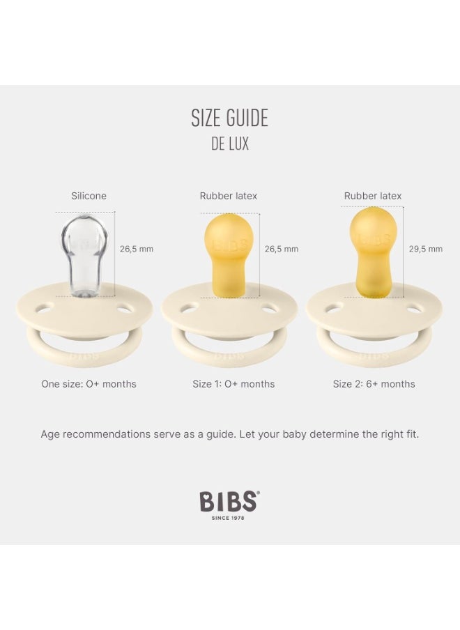 BIBS BIBS Pacifier De Lux | Round Nipple Baby Pacifier | BPA Free Natural Rubber Latex Soother | Made in Denmark | Size 1 (0-6 months) Blush - Flow Pack  - Image 5