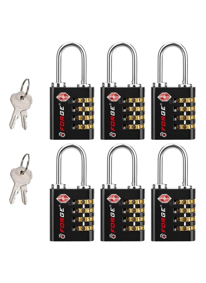 Forge Forge Dual-Opening: Key or Combination Access Lock, TSA Approved Locks for Luggage, Pelican case, Travel, Gym, School, Stainless Steel Shackle.(Black 6 Pk)  - Image 1