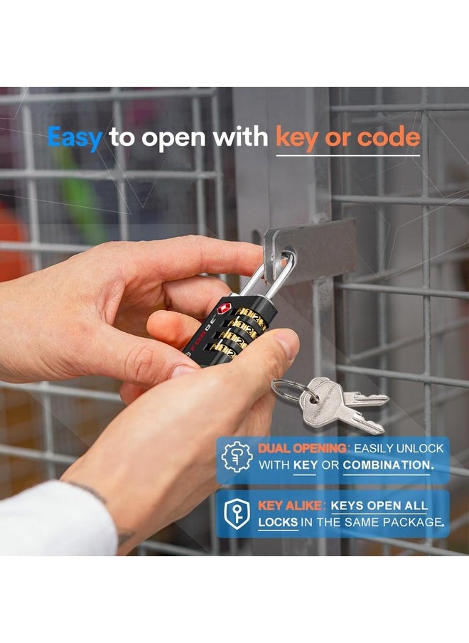 Forge Forge Dual-Opening: Key or Combination Access Lock, TSA Approved Locks for Luggage, Pelican case, Travel, Gym, School, Stainless Steel Shackle.(Black 6 Pk)  - Image 3
