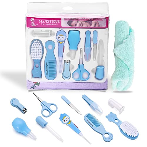 Majestique Portable Baby Care Kit- Nursery Healthcare & Grooming Set for New Born Babies Grooming Set and Toddlers - Perfect for Manicure Bath Accessories (11Pcs_Pro_Blue) - Image 1