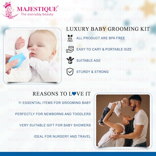 Majestique Portable Baby Care Kit- Nursery Healthcare & Grooming Set for New Born Babies Grooming Set and Toddlers - Perfect for Manicure Bath Accessories (11Pcs_Pro_Blue) - Image 2