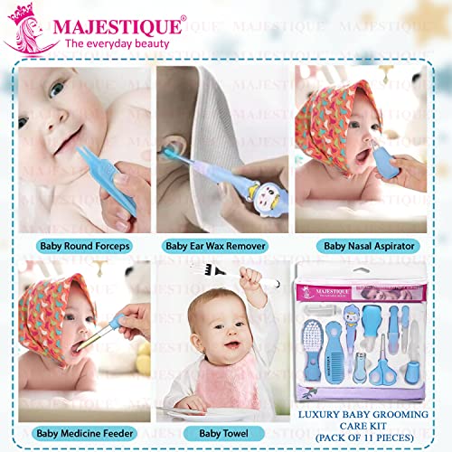 Majestique Portable Baby Care Kit- Nursery Healthcare & Grooming Set for New Born Babies Grooming Set and Toddlers - Perfect for Manicure Bath Accessories (11Pcs_Pro_Blue) - Image 5