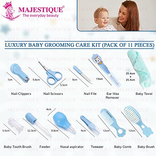 Majestique Portable Baby Care Kit- Nursery Healthcare & Grooming Set for New Born Babies Grooming Set and Toddlers - Perfect for Manicure Bath Accessories (11Pcs_Pro_Blue) - Image 3