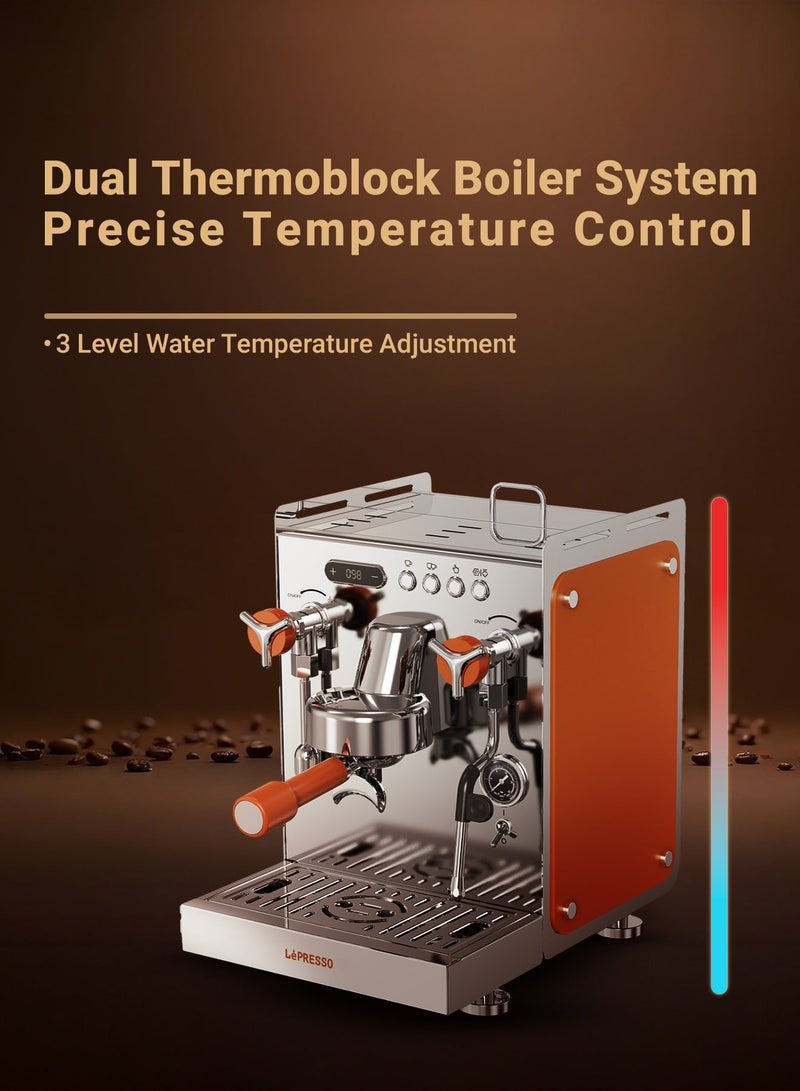 LePRESSO Commercial-Home Coffee Machine with 15Bar Italian Pump / Thermo Block Dual Boiler Espresso Machine with Hot Water and Steam Wand / 6 Brewing Option and 3 Steam & Hot Water Levels / Automatic Pressure Relief Cappuccino Maler for Home/Office/Cafe - Silver - Image 4