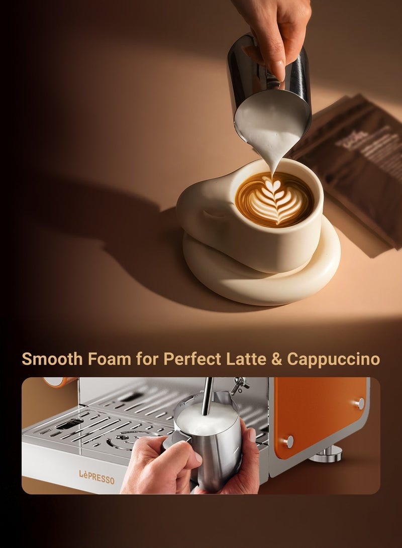 LePRESSO Commercial-Home Coffee Machine with 15Bar Italian Pump / Thermo Block Dual Boiler Espresso Machine with Hot Water and Steam Wand / 6 Brewing Option and 3 Steam & Hot Water Levels / Automatic Pressure Relief Cappuccino Maler for Home/Office/Cafe - Silver - Image 5