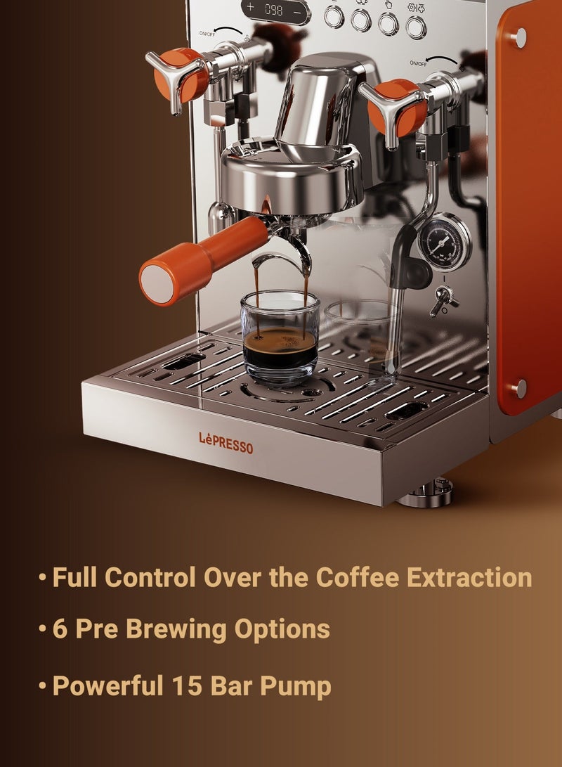 LePRESSO Commercial-Home Coffee Machine with 15Bar Italian Pump / Thermo Block Dual Boiler Espresso Machine with Hot Water and Steam Wand / 6 Brewing Option and 3 Steam & Hot Water Levels / Automatic Pressure Relief Cappuccino Maler for Home/Office/Cafe - Silver - Image 3