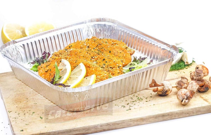 Caterserve 10 Aluminium Foil Trays with Lids - Large Tin Foil Containers with Paper Lids for Roasting, Baking, Broiling, Cooking, Food Storage and Freezing | 9 x 9 inch Square | by - Image 3