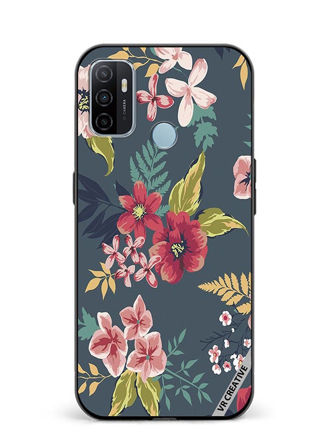 VR CREATIVE Protective Case Cover For Oppo A53 Gray Flower Design Multicolour - Image 1