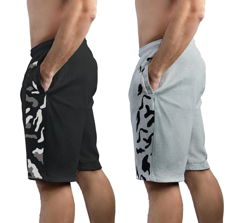hotfits Men's Self Designed Casual Black & Grey Cotton Regular Shorts, Workout Shorts, Elastic Waist Running Shorts with Pockets Pack of 2 - XXL - Image 2