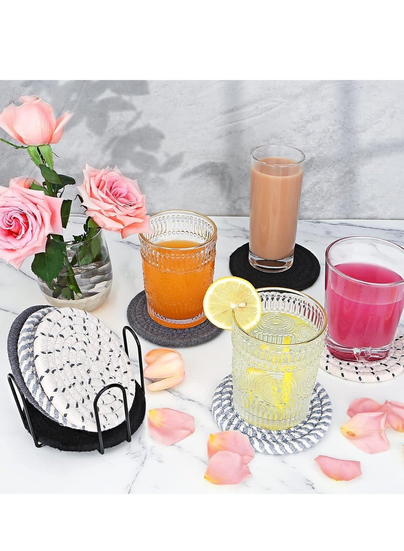 Absorbent Cotton Coasters Set, 8 Pcs with Holder, 4 Colors, 4.3 Inch, for Drinks, Coffee Table, Home Decor,  Housewarming Gift  - Image 4