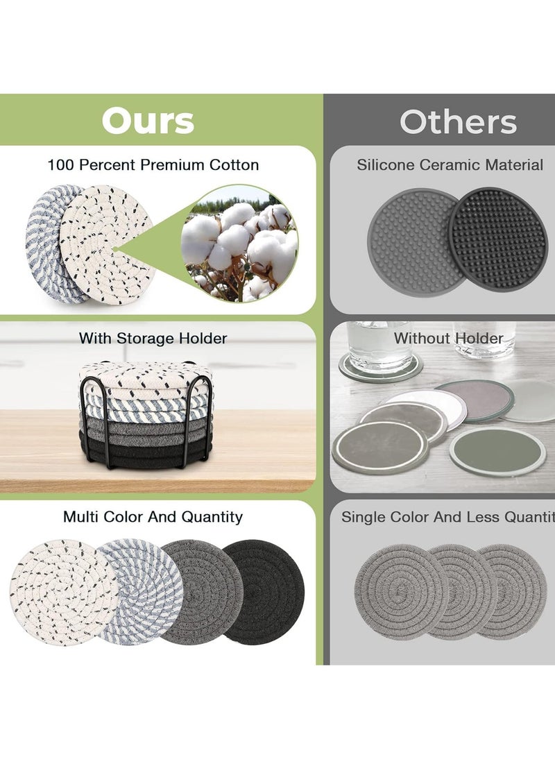 Absorbent Cotton Coasters Set, 8 Pcs with Holder, 4 Colors, 4.3 Inch, for Drinks, Coffee Table, Home Decor,  Housewarming Gift  - Image 2