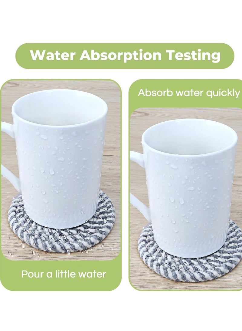 Absorbent Cotton Coasters Set, 8 Pcs with Holder, 4 Colors, 4.3 Inch, for Drinks, Coffee Table, Home Decor,  Housewarming Gift  - Image 5