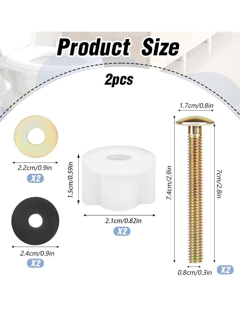 Generic - 2 Pcs Universal Toilet Seat Screws Heavy Duty Toilet Seat Hinge Bolt and Screw Set, Metal and Rubber Washers with White Plastic Nuts for Top Mount Toilet Seat Hinges Replacement Parts - Image 1