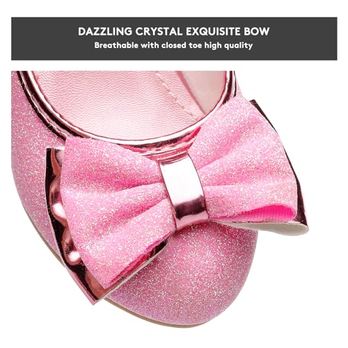 TANDEFLY Girls Dress Shoes Mary Jane Party Wedding Heel Glitter Bow Princess Flower Shoes for Kid Toddler - Image 2