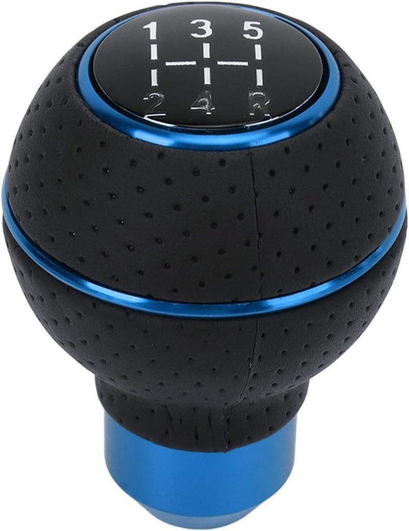 AutoBizarre 5 Speed Aluminum Base Metal Ring Leather Covered Gear Knob Gear Shifter Handle Knob For All Manual Transmission Cars (Blue) - Image 1
