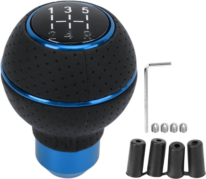 AutoBizarre 5 Speed Aluminum Base Metal Ring Leather Covered Gear Knob Gear Shifter Handle Knob For All Manual Transmission Cars (Blue) - Image 4