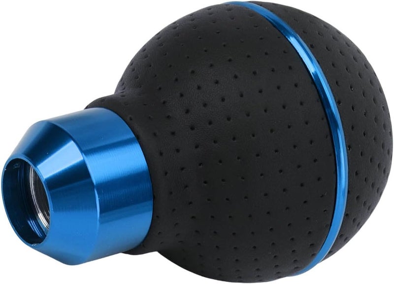 AutoBizarre 5 Speed Aluminum Base Metal Ring Leather Covered Gear Knob Gear Shifter Handle Knob For All Manual Transmission Cars (Blue) - Image 3