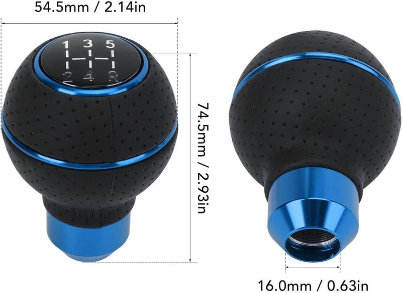 AutoBizarre 5 Speed Aluminum Base Metal Ring Leather Covered Gear Knob Gear Shifter Handle Knob For All Manual Transmission Cars (Blue) - Image 5