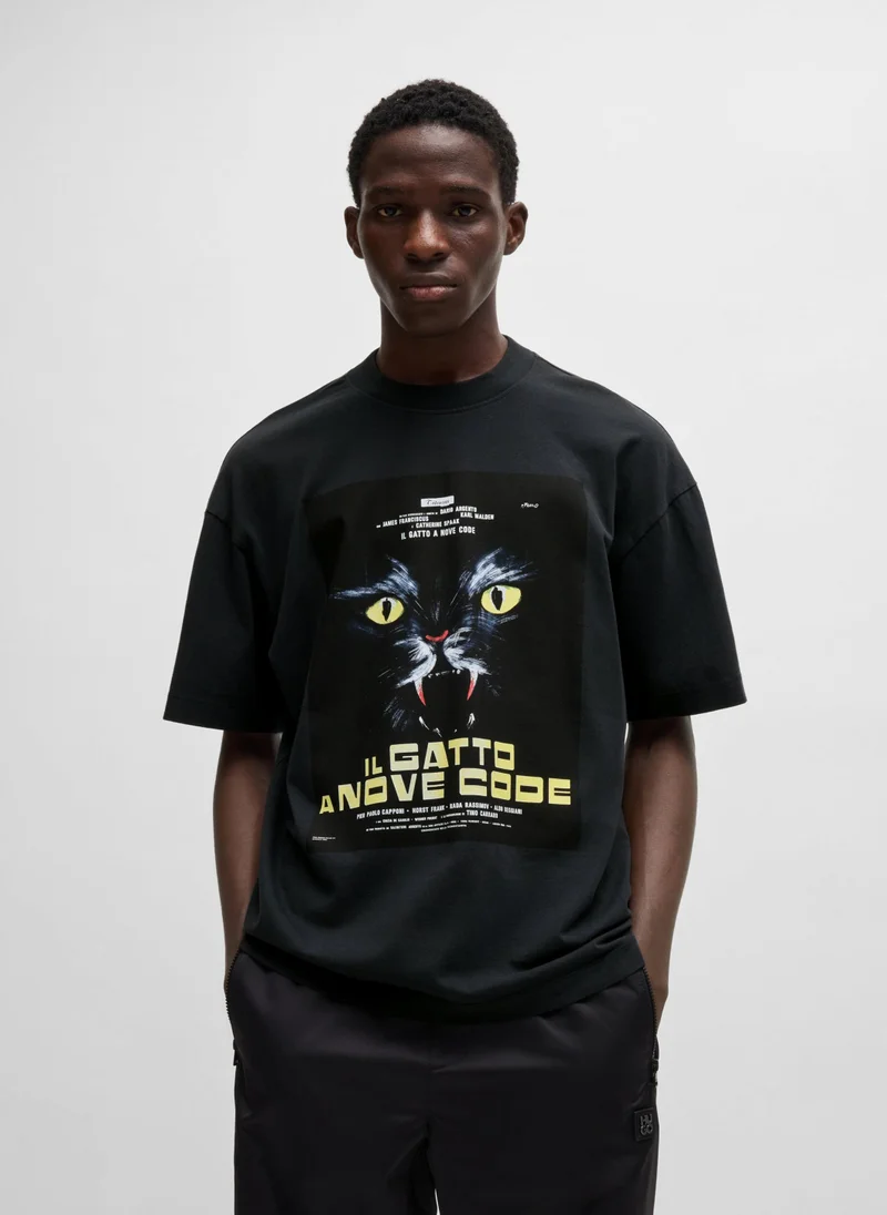 HUGO Cotton-jersey T-shirt with cat graphic print