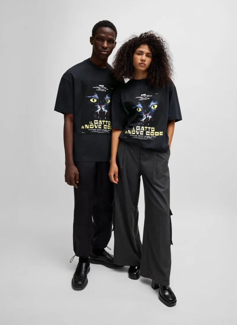 HUGO Cotton-jersey T-shirt with cat graphic print