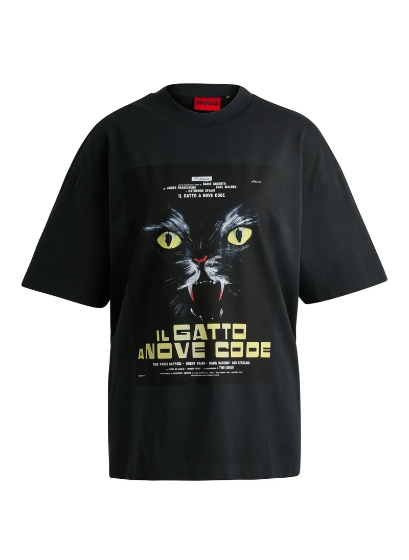 HUGO Cotton-jersey T-shirt with cat graphic print