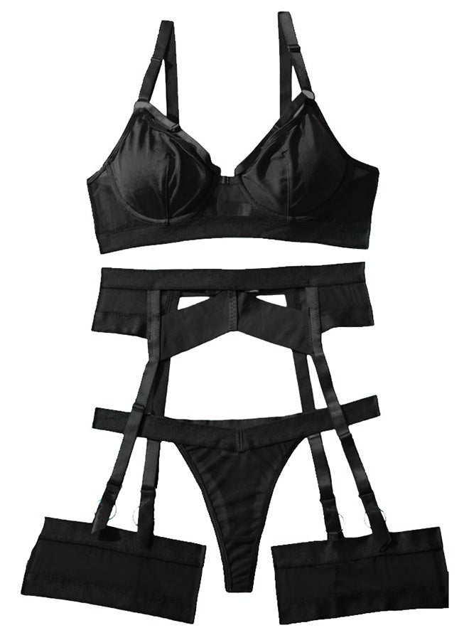 Women Lingerie Sets with Garter Belt 4 Pieces Lace Teddy Babydoll Bodysuit MG06 - Image 1