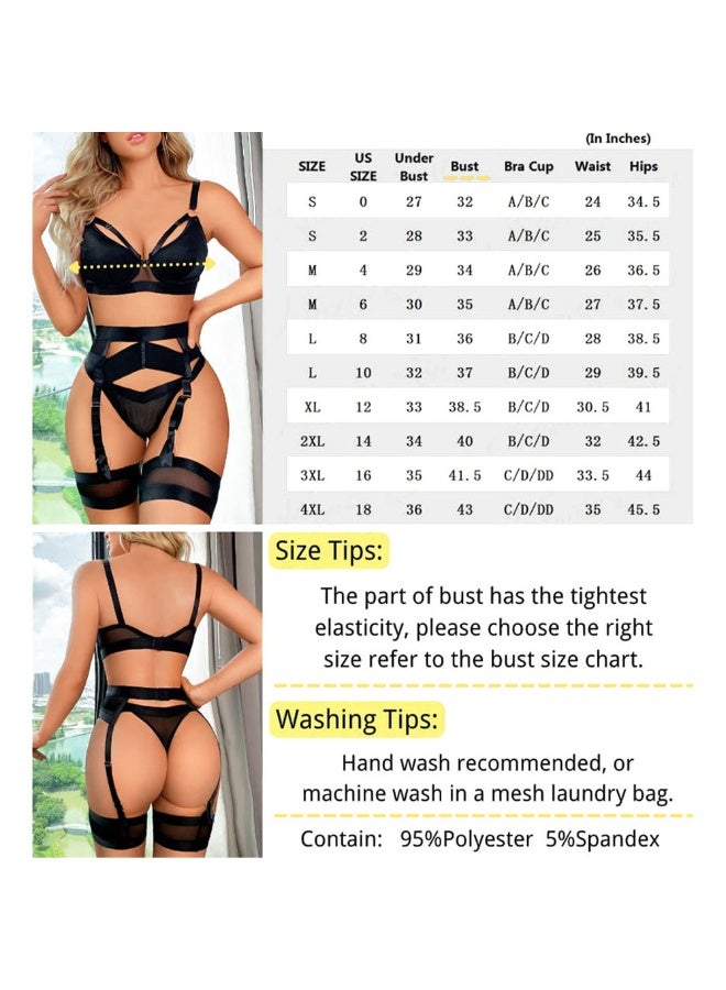 Women Lingerie Sets with Garter Belt 4 Pieces Lace Teddy Babydoll Bodysuit MG06 - Image 3