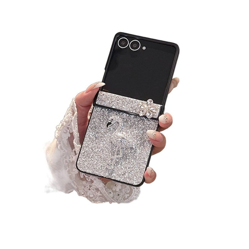 Cover Protective , PC , Glitter 3D Flower Bird Pattern , White , for Samsung Galaxy Z Flip 5 for Personal Use - Image 3