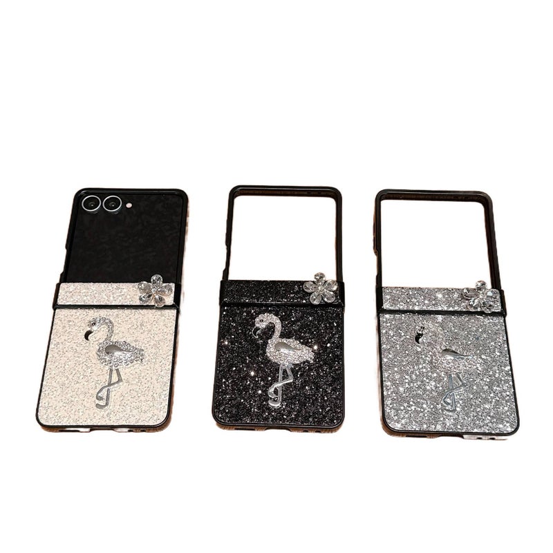Cover Protective , PC , Glitter 3D Flower Bird Pattern , White , for Samsung Galaxy Z Flip 5 for Personal Use - Image 2