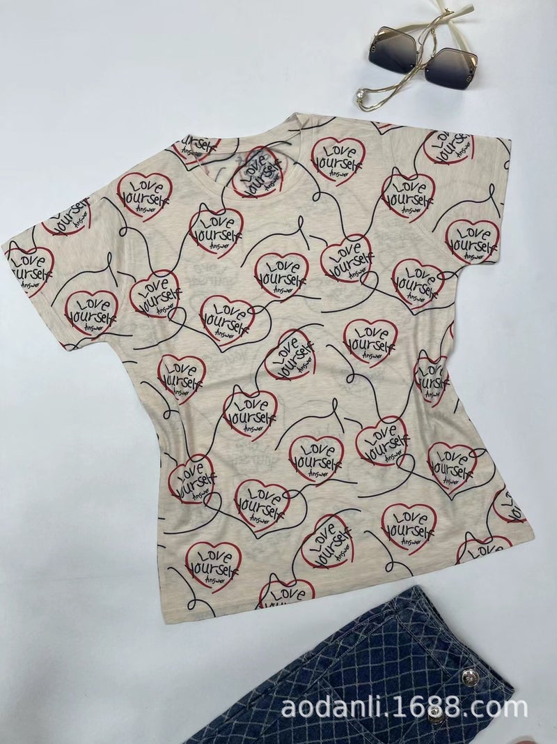 New Summer Women'S Clothing Fashion Trend Full-Body Printed Baby Cotton Color Pattern Elegant Slim-Fit Round - Image 2