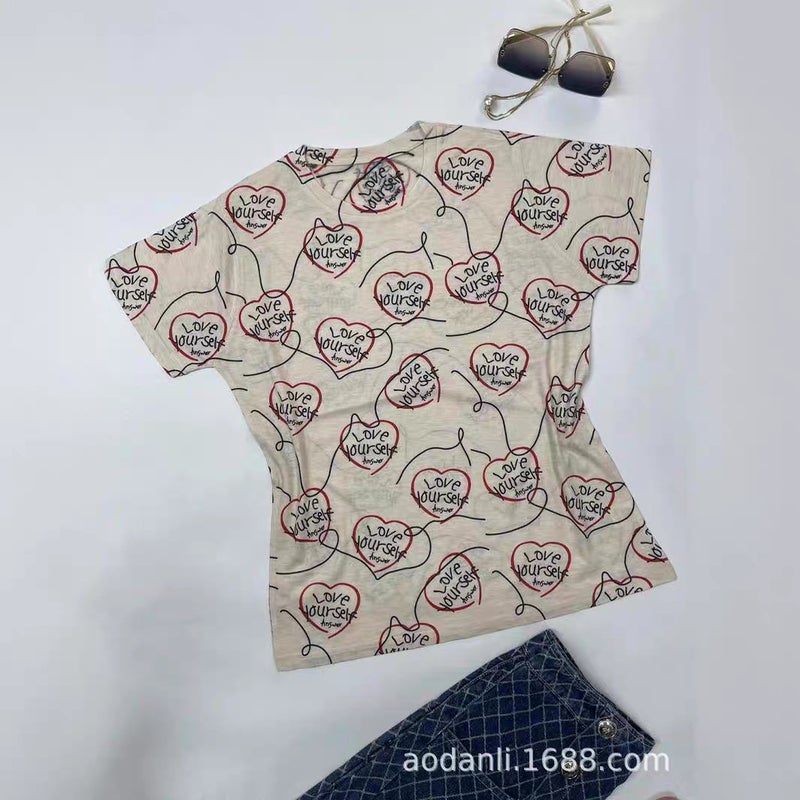 New Summer Women'S Clothing Fashion Trend Full-Body Printed Baby Cotton Color Pattern Elegant Slim-Fit Round - Image 1