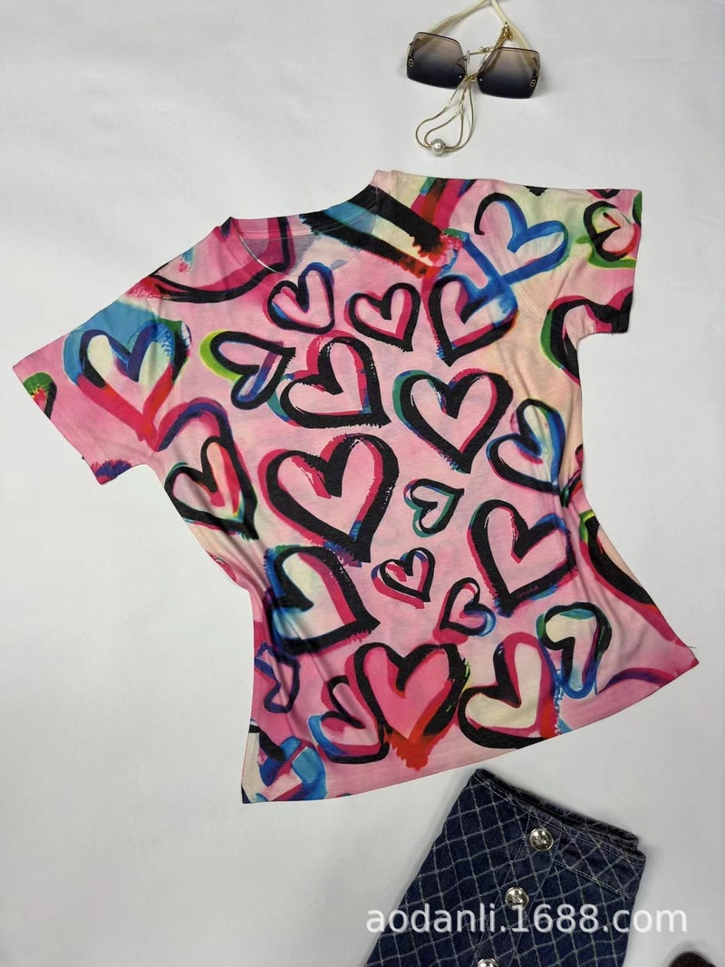New Summer Women'S Clothing Fashion Trend Full-Body Printed Baby Cotton Color Pattern Elegant Slim-Fit Round - Image 5