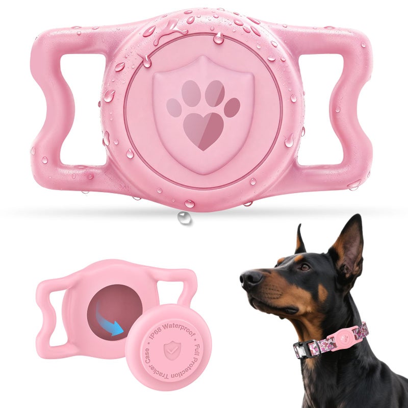 ilFindYou for Airtag Dog Collar Holder â€“ IP68 Waterproof Air Tagholder for Dog Collar, Anti-Lost & Durable Silicone Case, Compatible with Apple Air Tags (Pink) - Image 1