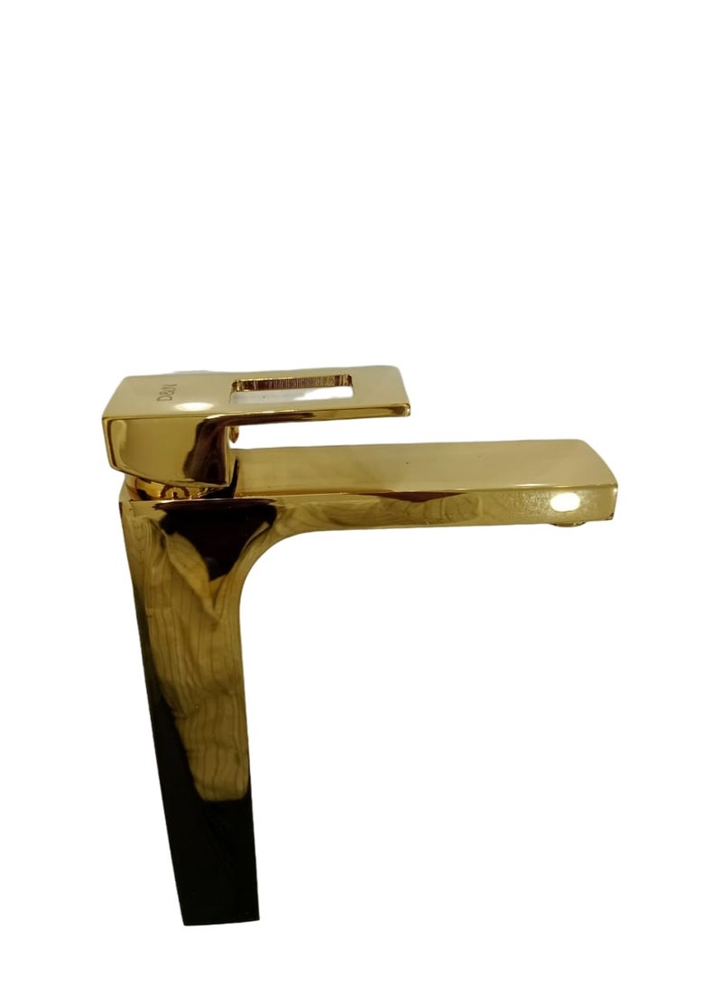 D&N Luxury Gold Single Handle Bathroom Faucet - Tall Brass Basin Mixer for Hot and Cold Water - Image 1
