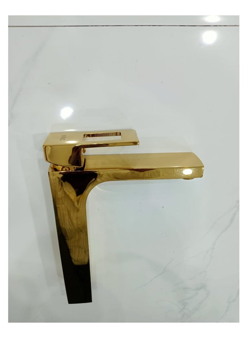 D&N Luxury Gold Single Handle Bathroom Faucet - Tall Brass Basin Mixer for Hot and Cold Water - Image 2