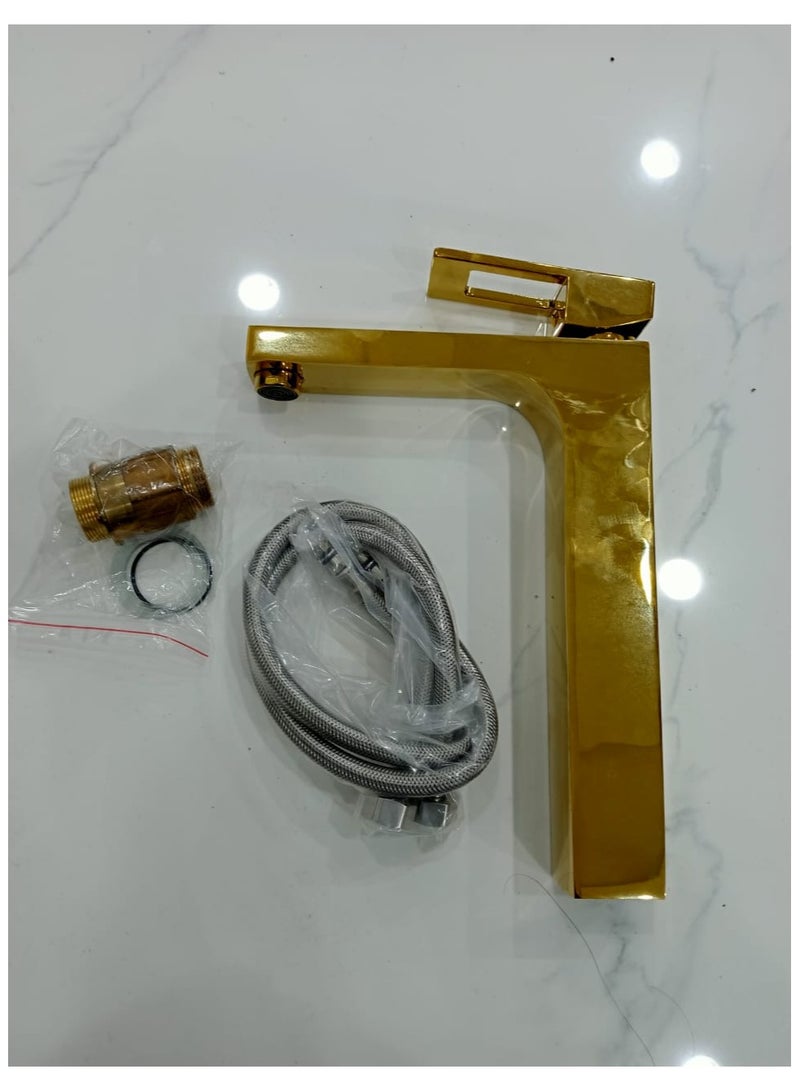 D&N Luxury Gold Single Handle Bathroom Faucet - Tall Brass Basin Mixer for Hot and Cold Water - Image 3