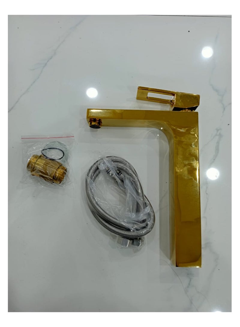 D&N Luxury Gold Single Handle Bathroom Faucet - Tall Brass Basin Mixer for Hot and Cold Water - Image 4