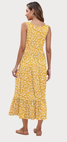AUSELILY Summer Dresses for Women 2026 Casual Sleeveless Crew Neck Empire Waist Long Dress, Yellow Flower M - Image 5