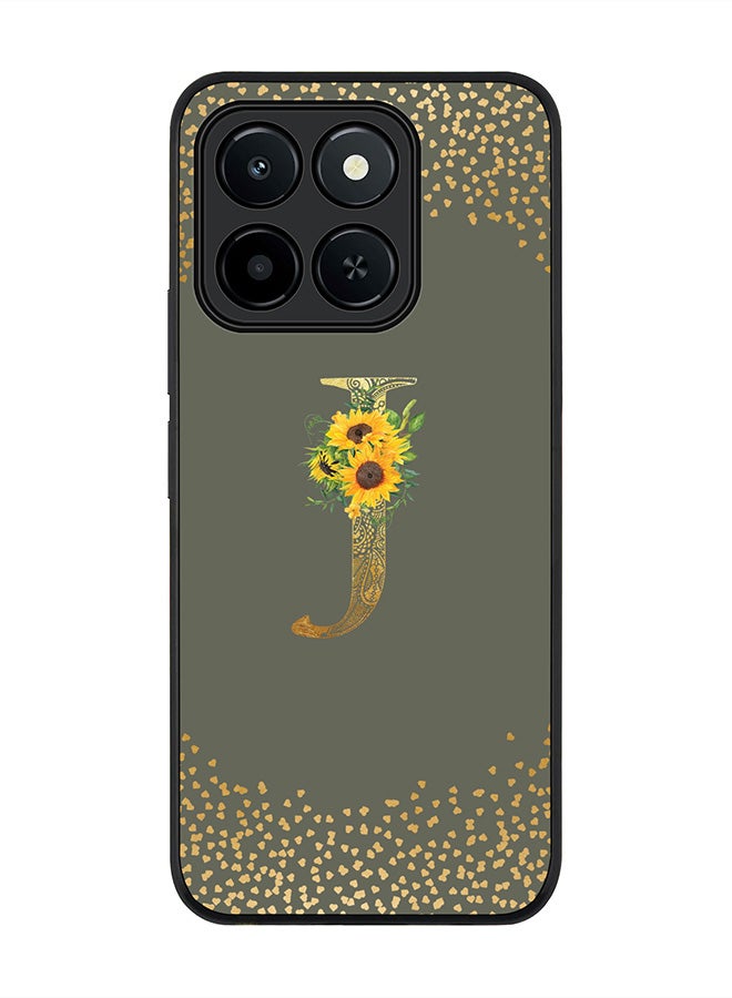 Stylizedd For Honor X6c Case,Slim fit Camera Protection, Shockproof Thin Phone cover  - Custom Floral Monogram - J  (Olive Green )