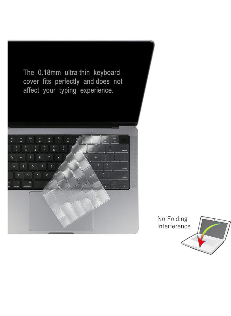 Premium Ultra Thin Keyboard Cover Skin for 2022--2025 MacBook Air 15" M2 (A2941) / M3(A3114)/M4(A3241), MacBook Air 13.6" 2022 M2 (A2681)/2024 M3(A3113)/A2025(A3240), 2024-2021 MacBook Pro 14" 16" M4 M3 M2 M1 (A3112/A3401/A3185/A2442/A2779/A3403/A3186/A2485/A2780/A2991), Clear TPU - Image 2